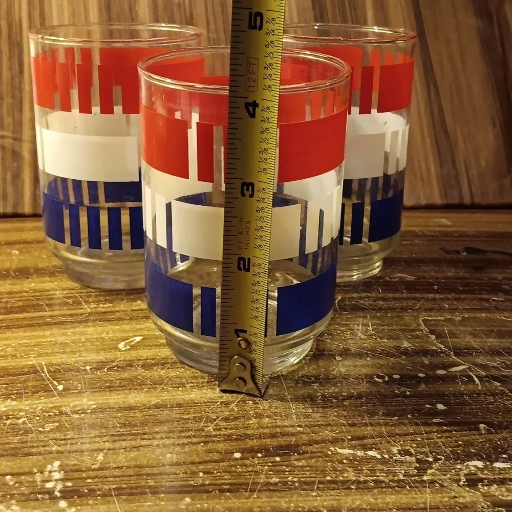 Vintage Libbey red white blue patriotic short tumblers lowball rocks barware